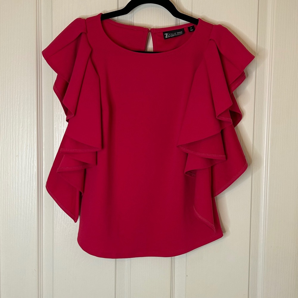 7th Ave Design New York‎ & Co Wm's XS Magenta Pink Red Ruffle Sleeve Blouse Top